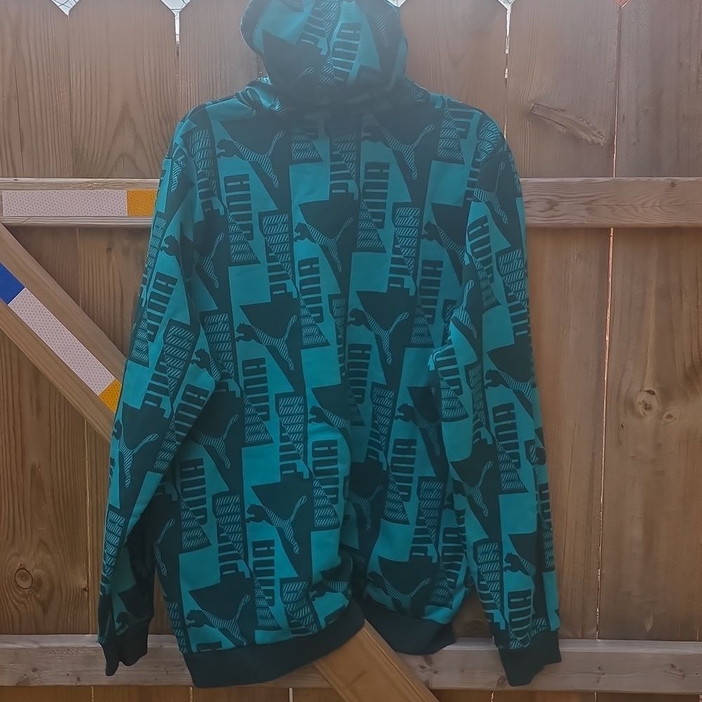 Puma Teal and Black Allover Logo Hoodie - Picture 4 of 4